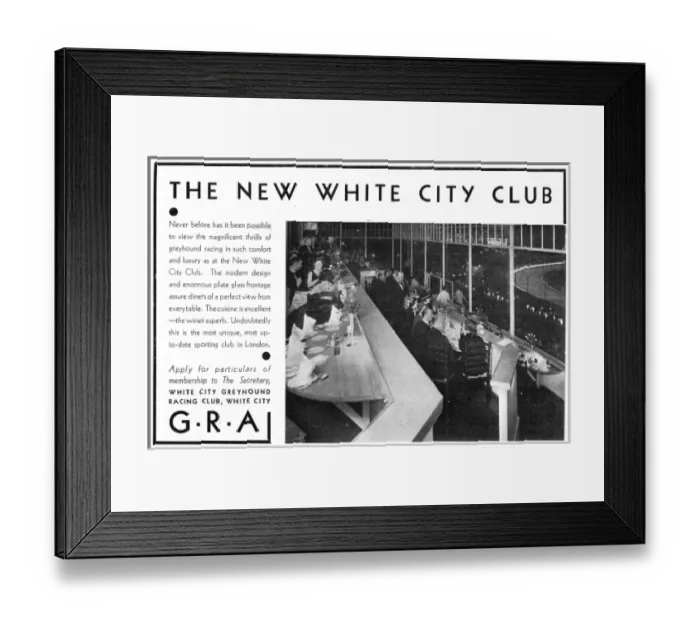 Framed Print : Greyhound racing and dinner at White City Framed Print : Greyhound racing and dinner at White City