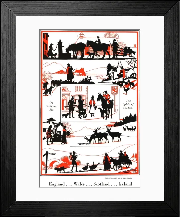 Framed Print : Silhouettes of traditional Christmas scenes Framed Print : Silhouettes of traditional Christmas scenes