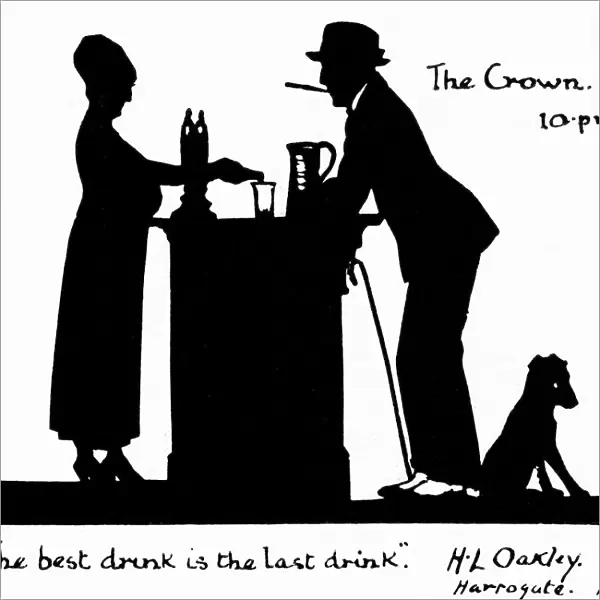 Silhouette of barmaid and customer in a pub