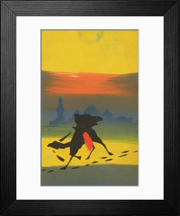 Framed Print : Eastern scene - Camel rider runs past a mosque Framed Print : Eastern scene - Camel rider runs past a mosque