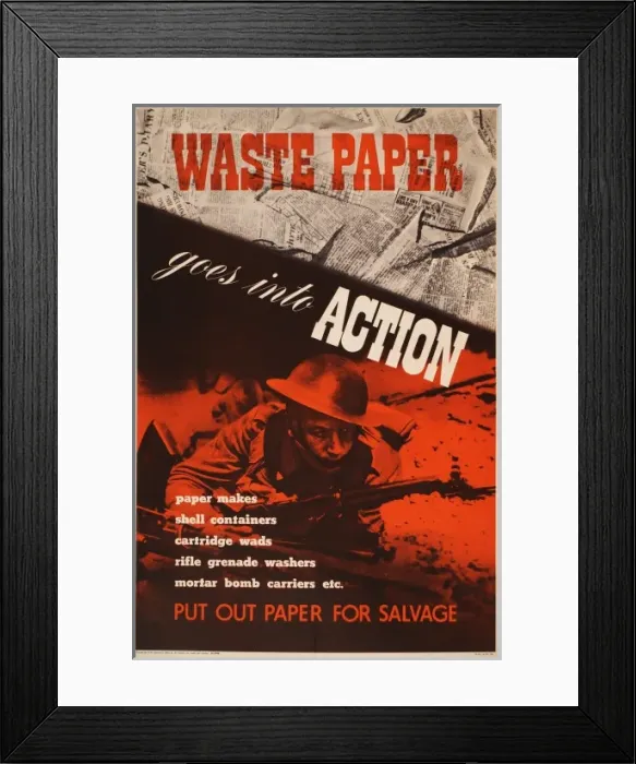 Framed Print : Poster: Waste Paper goes into Action Framed Print : Poster: Waste Paper goes into Action