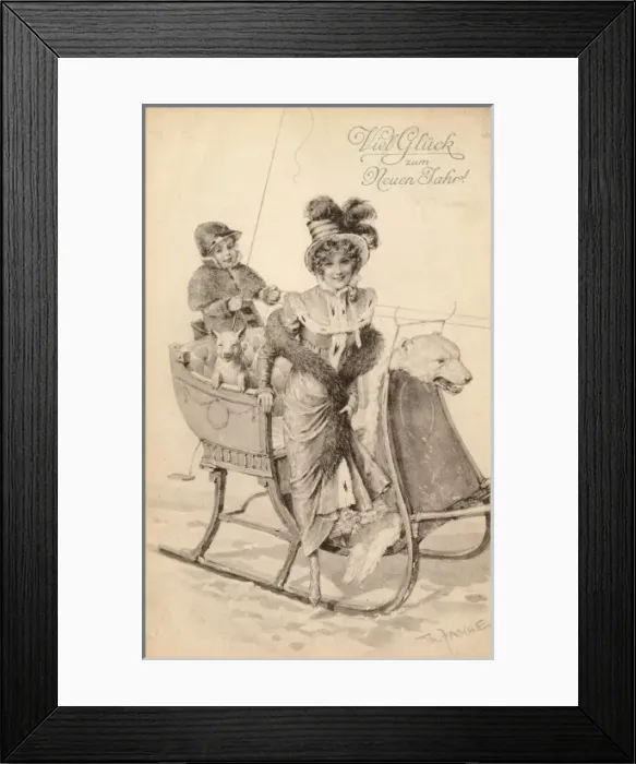 Framed Print : New Year Greetings Card - Sleigh