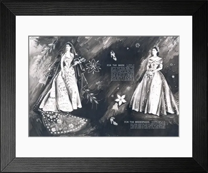 Framed Print : Royal Wedding 1947 - bride and bridesmaid dresses Framed Print : Royal Wedding 1947 - bride and bridesmaid dresses