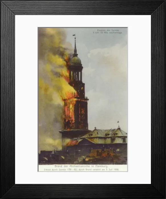 Framed Print : Fire at the Michaeliskirche, Hamburg, Germany Framed Print : Fire at the Michaeliskirche, Hamburg, Germany