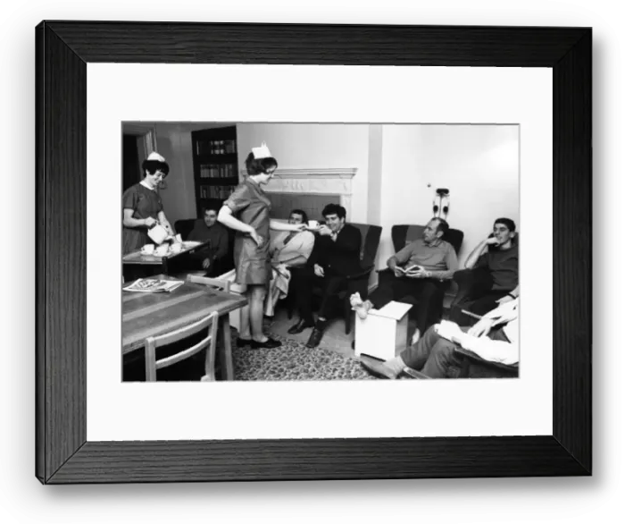 Framed Print : Two nurses with convalescing policemen Framed Print : Two nurses with convalescing policemen