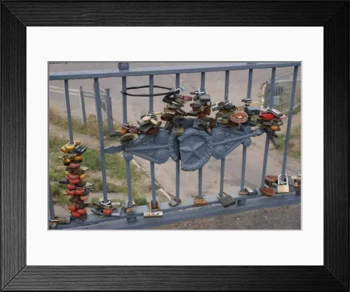 Framed Print : Locks on a gate to symbolise love Framed Print : Locks on a gate to symbolise love