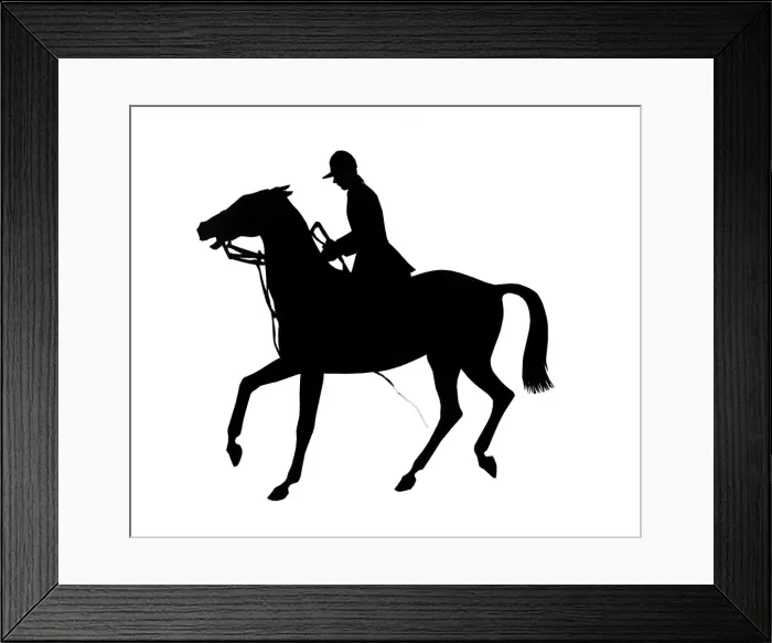 Framed Print : Silhouette of a racehorse and jockey Framed Print : Silhouette of a racehorse and jockey