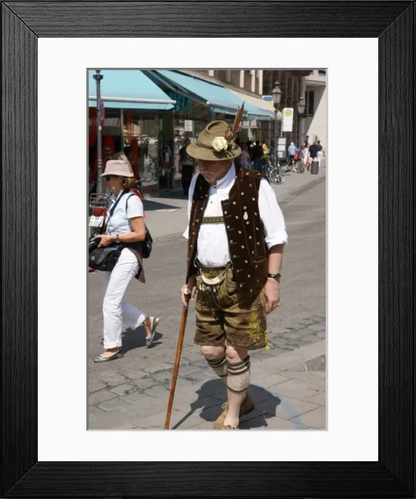 Framed Print : Elderly Bavarian man wearing lederhosen Framed Print : Elderly Bavarian man wearing lederhosen