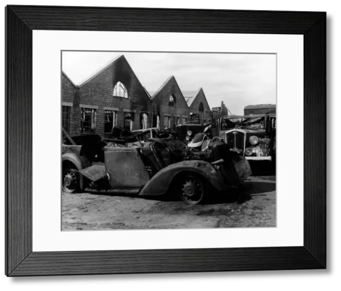 Framed Print : Wartime bomb damage, paintshop in Hendon, north London Framed Print : Wartime bomb damage, paintshop in Hendon, north London
