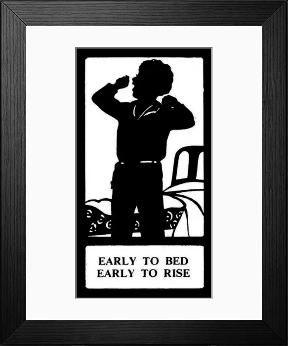 Framed Print : Silhouette, Early to Bed, Early to Rise Framed Print : Silhouette, Early to Bed, Early to Rise