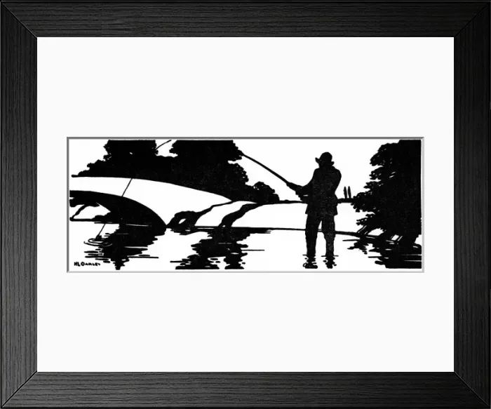 Framed Print : Silhouette of a man fishing in a river