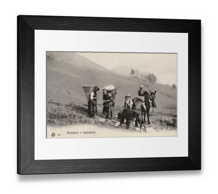 Framed Print : Women porters of the Italian Lakes with mules Framed Print : Women porters of the Italian Lakes with mules