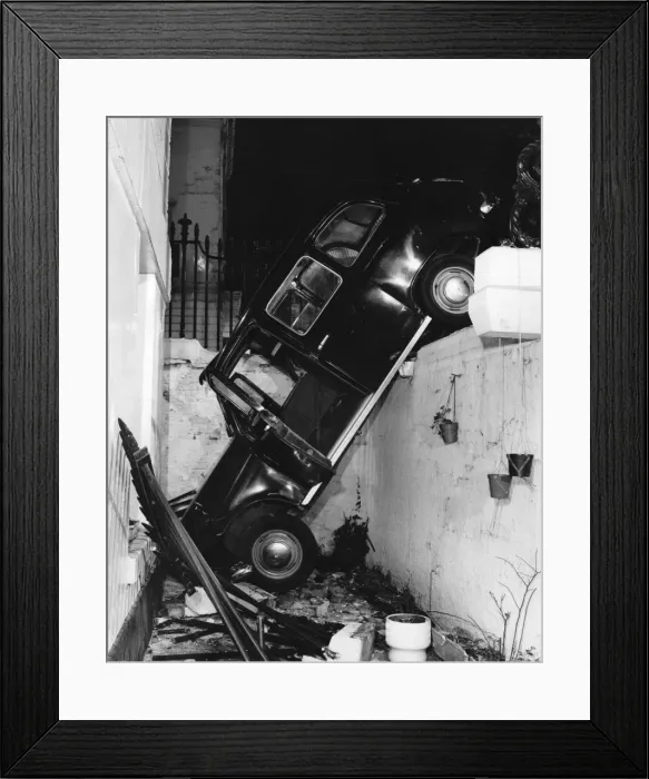 Framed Print : London taxi in basement crash Framed Print : London taxi in basement crash