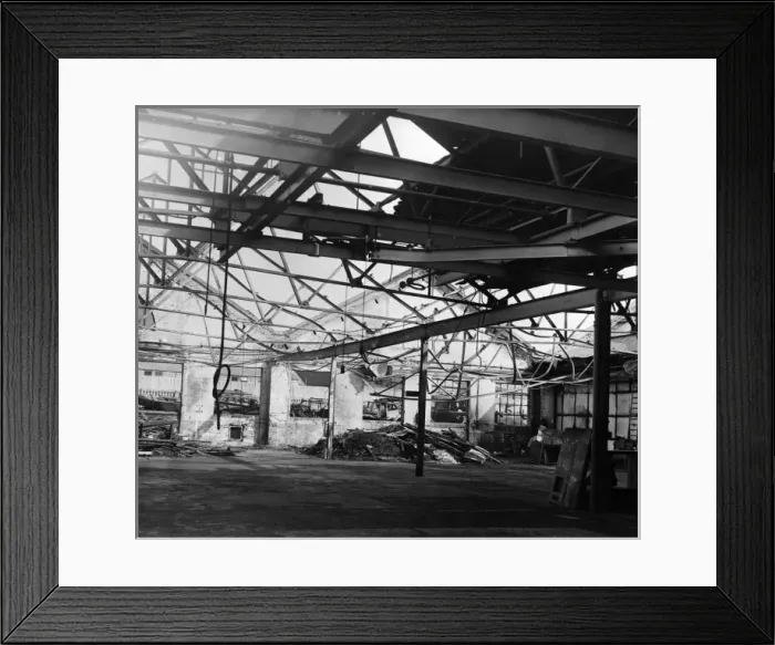 Framed Print : Wartime bomb damage, paintshop in Hendon, north London Framed Print : Wartime bomb damage, paintshop in Hendon, north London