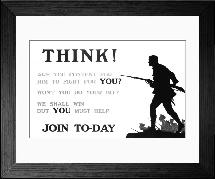 Framed Print : WW1 recruitment poster with silhouette Framed Print : WW1 recruitment poster with silhouette