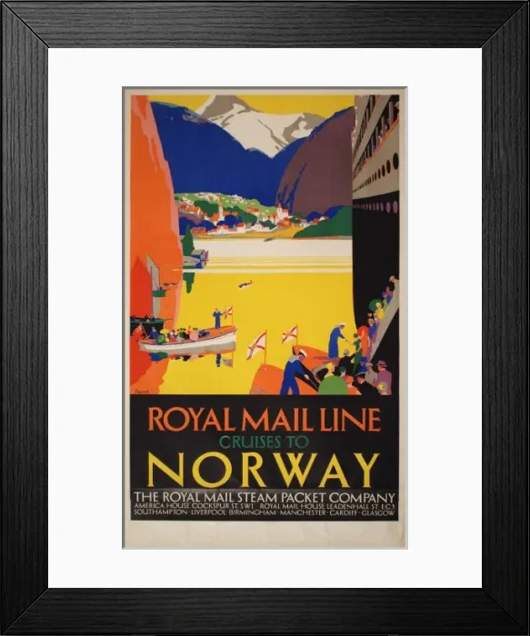 Framed Print : Poster advertising Royal Mail Line Cruises to Norway Framed Print : Poster advertising Royal Mail Line Cruises to Norway