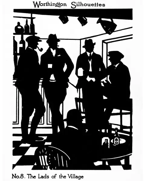 Silhouette of men in a pub