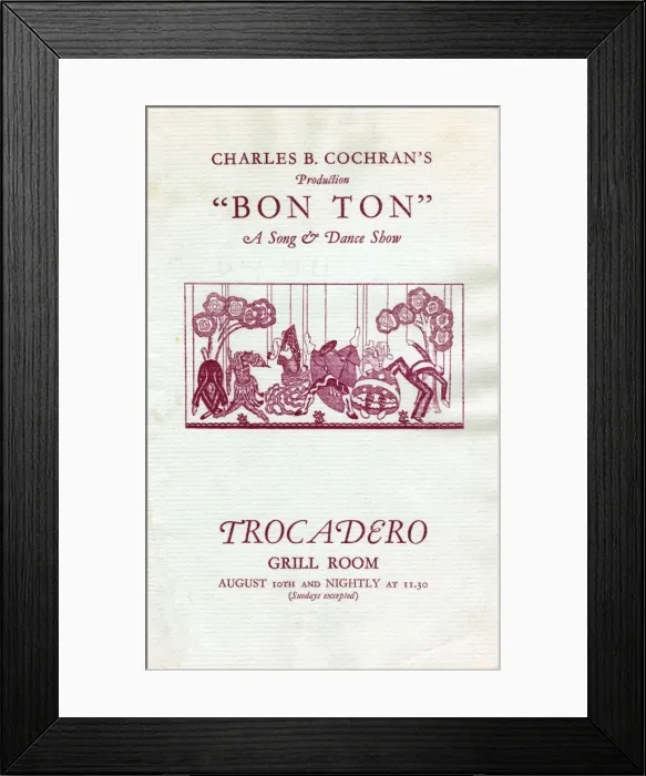 Framed Print : Programme for Bon Ton at the Trocadero Framed Print : Programme for Bon Ton at the Trocadero