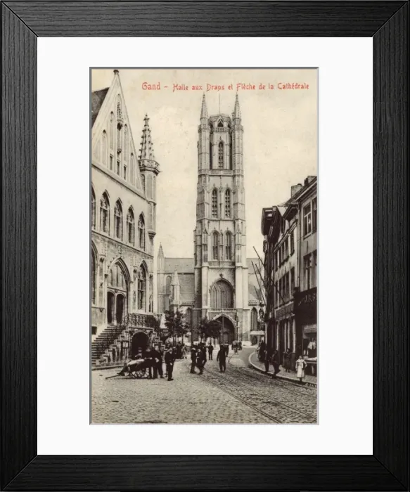 Framed Print : Belgium - Ghent - Cloth Hall and Cathedral Spire Framed Print : Belgium - Ghent - Cloth Hall and Cathedral Spire