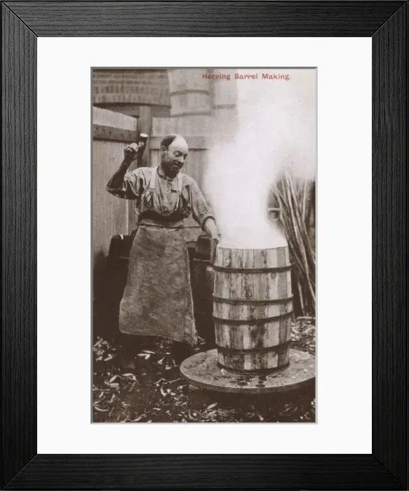 Framed Print : Making a herring barrel, Lowestoft Framed Print : Making a herring barrel, Lowestoft