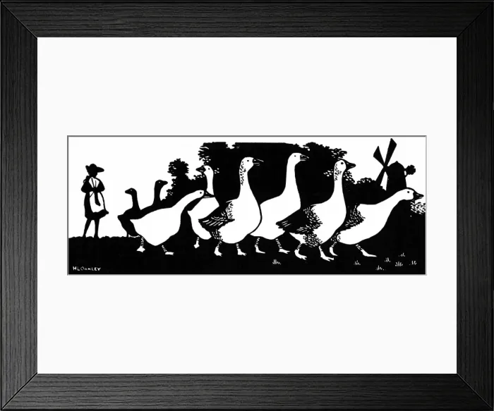 Framed Print : Silhouette of geese and a windmill Framed Print : Silhouette of geese and a windmill