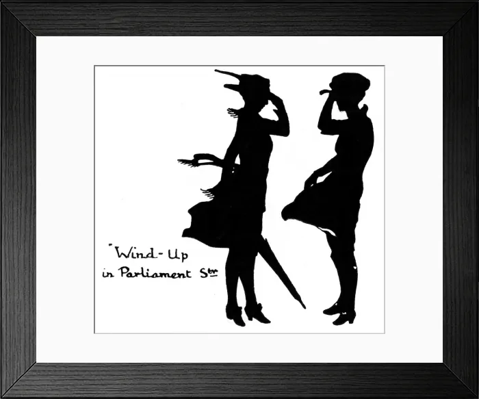 Framed Print : Pedestrians in Harrogate on a windy day Framed Print : Pedestrians in Harrogate on a windy day