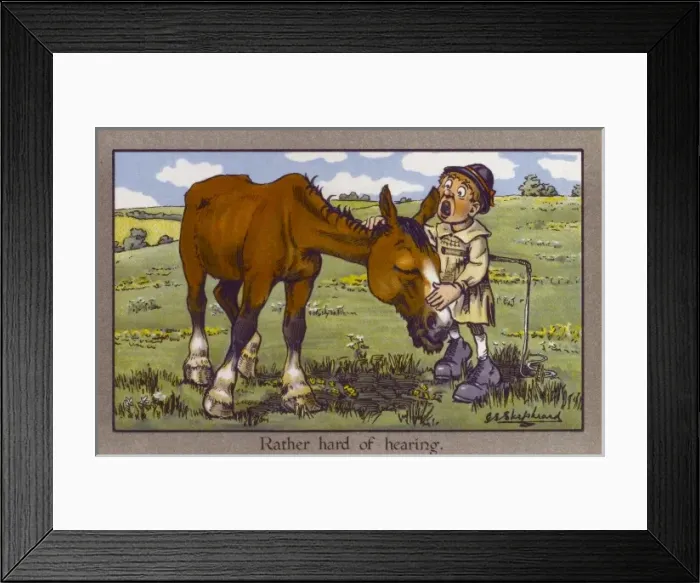 Framed Print : Shepherd bellows into horses ear Framed Print : Shepherd bellows into horses ear