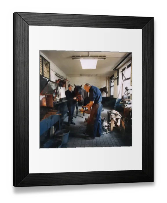 Framed Print : Metropolitan Police blacksmith with WPC and horses Framed Print : Metropolitan Police blacksmith with WPC and horses