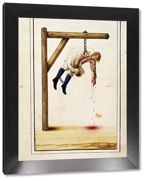Hanging. A serf is punished by being hanged in his ribs. 1800s. Date: 1800s