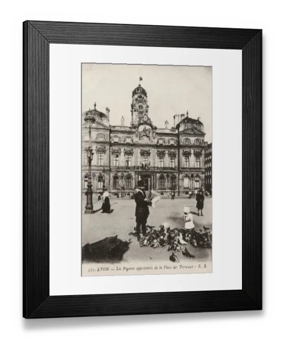 Framed Print : Lyon, Feeding tame pigeons in Place des Terreaux Framed Print : Lyon, Feeding tame pigeons in Place des Terreaux
