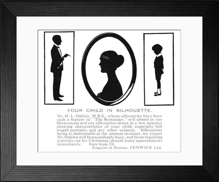 Framed Print : Advertisement for silhouette portraits by H. L. Oakley Framed Print : Advertisement for silhouette portraits by H. L. Oakley