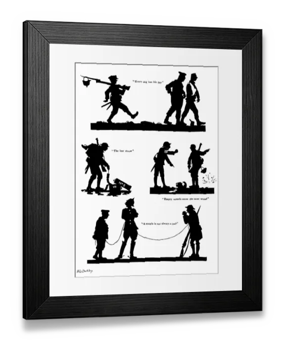 Framed Print : Silhouettes of wartime scenes with soldiers Framed Print : Silhouettes of wartime scenes with soldiers