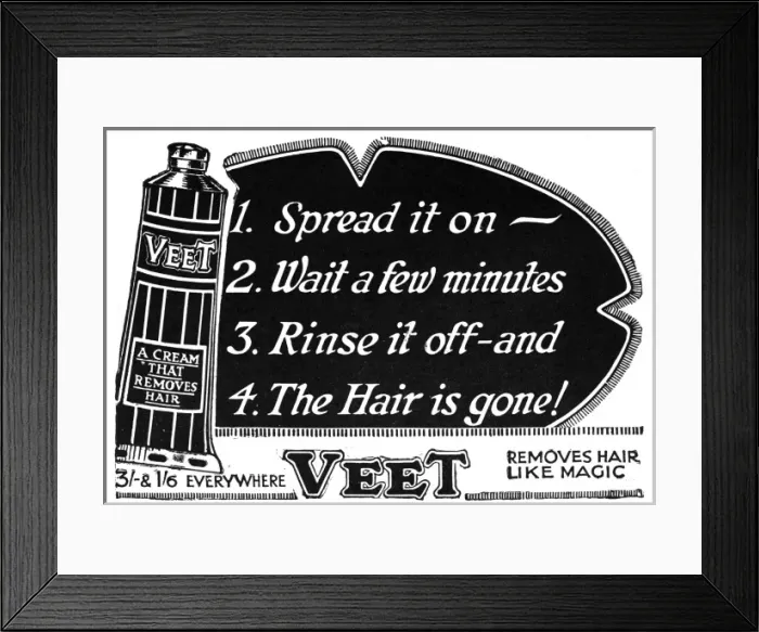 Framed Print : Veet advertisement, depilatory cream, 1927 Framed Print : Veet advertisement, depilatory cream, 1927