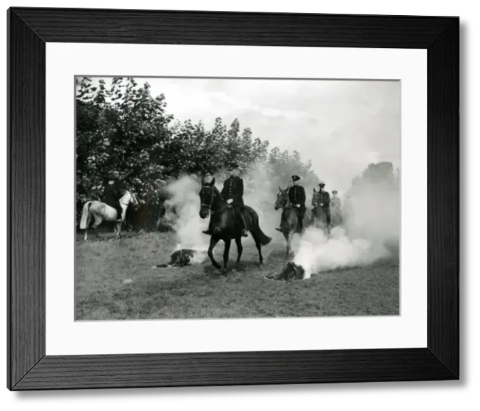 Framed Print : Metropolitan Police officers on horseback in a field Framed Print : Metropolitan Police officers on horseback in a field