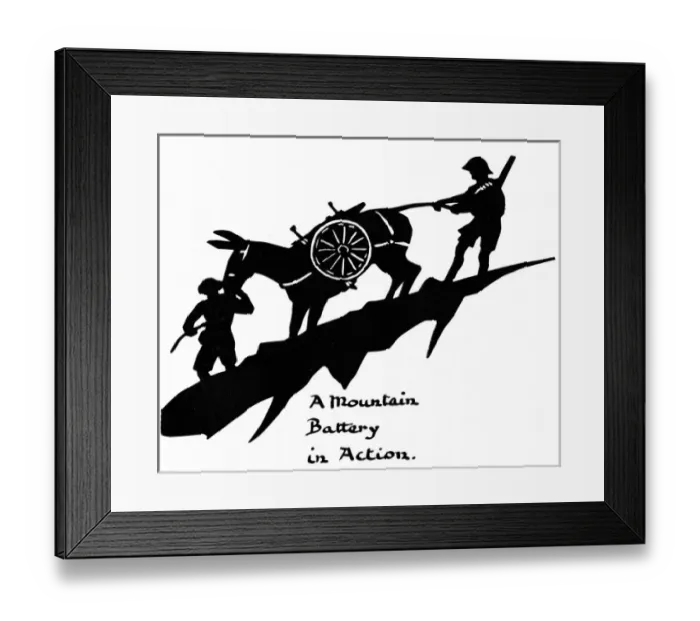 Framed Print : Silhouette of a mountain battery in action Framed Print : Silhouette of a mountain battery in action