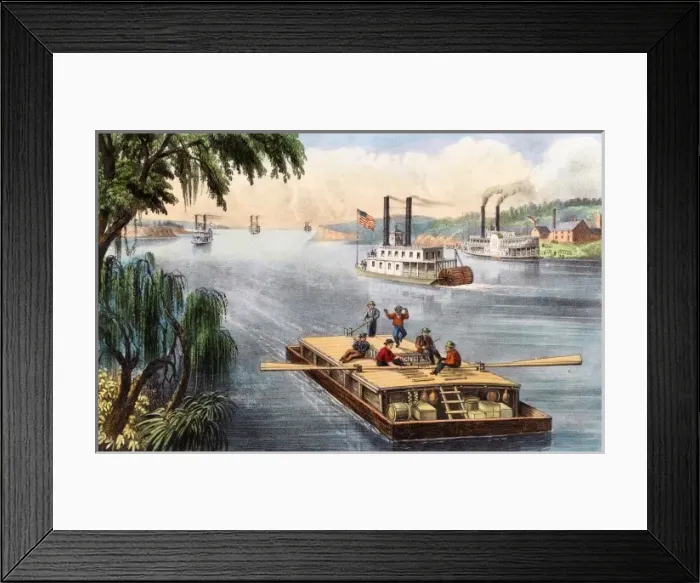 Framed Print : Men on a raft bound down the River Framed Print : Men on a raft bound down the River
