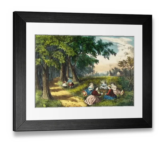 Framed Print : Children picking flowers in the forest Framed Print : Children picking flowers in the forest