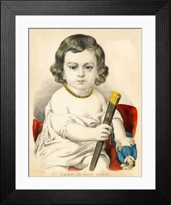 Framed Print : Baby girl with Grandpapas Cane Framed Print : Baby girl with Grandpapas Cane