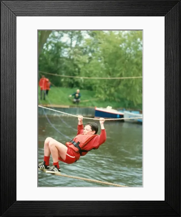 Framed Print : Sea Scout on rope bridge, Longridge Centre Framed Print : Sea Scout on rope bridge, Longridge Centre