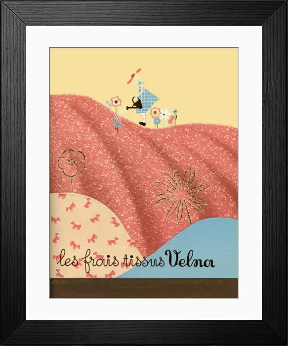 Framed Print : Girl watering flowers on a hillside Framed Print : Girl watering flowers on a hillside