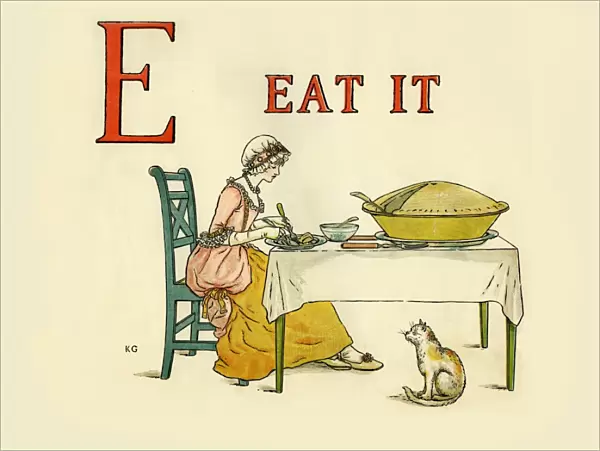 E Eat it. From A Apple Pie the iconic picture book by Kate Greenaway Date: 1886