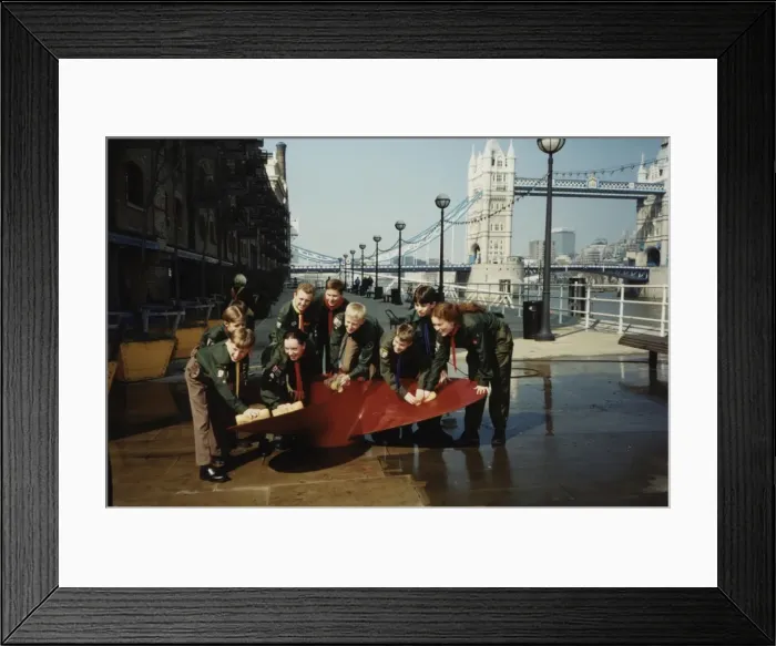 Framed Print : Scouts cleaning propeller near Tower Bridge, London Framed Print : Scouts cleaning propeller near Tower Bridge, London