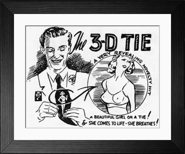 Framed Print : 3-D Tie. Title block for a trick in a Magic dealers trick catalogue Date: 1952 Framed Print : 3-D Tie. Title block for a trick in a Magic dealers trick catalogue Date: 1952