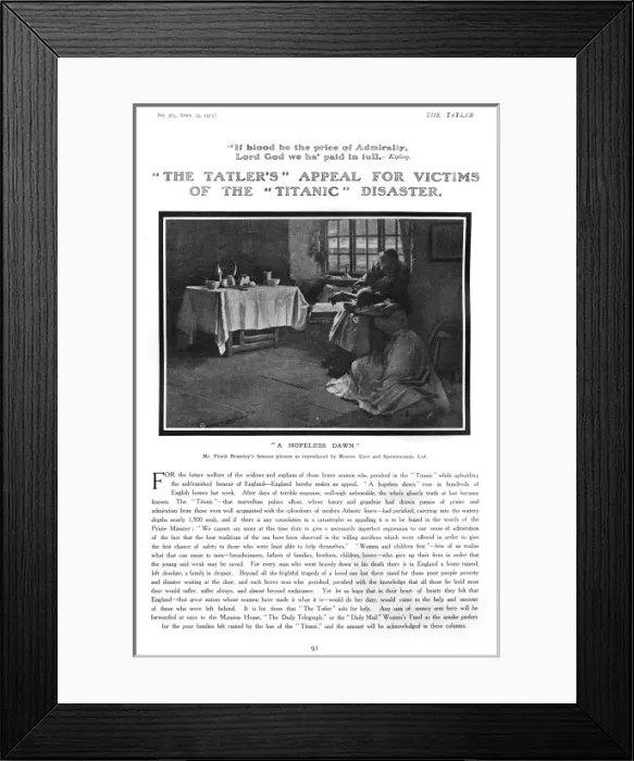 Framed Print : The Tatler Appeal for Victims of the Titanic Disaster Framed Print : The Tatler Appeal for Victims of the Titanic Disaster