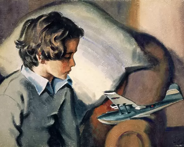 Boy and toy aeroplane by David Wright