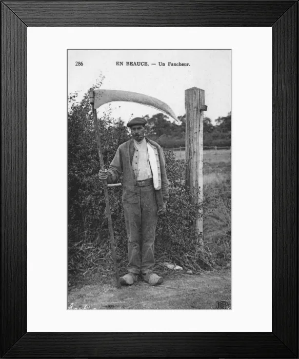 Framed Print : Breton Reaper with gigantic Scythe Framed Print : Breton Reaper with gigantic Scythe