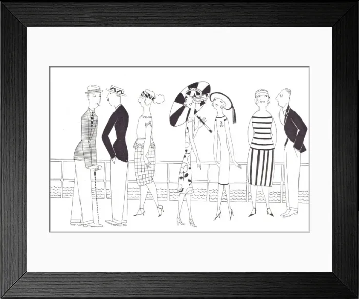 Framed Print : Art deco sketch by Fish of Pleasures at the Seaside, 1922 Framed Print : Art deco sketch by Fish of Pleasures at the Seaside, 1922