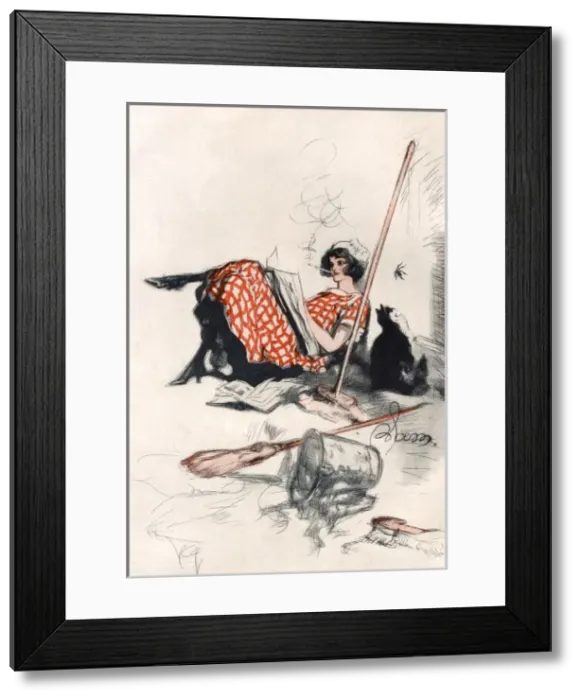 Framed Print : Spring-Cleaning in the Library Framed Print : Spring-Cleaning in the Library