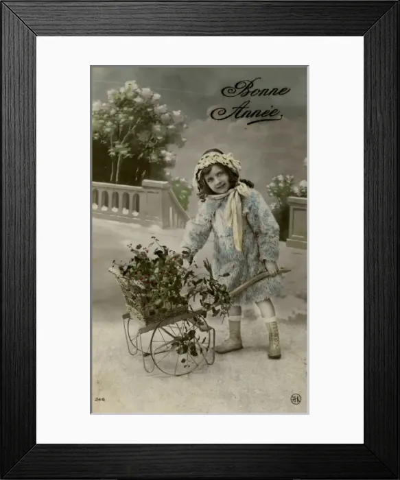 Framed Print : Little girl on a New Years postcard Framed Print : Little girl on a New Years postcard