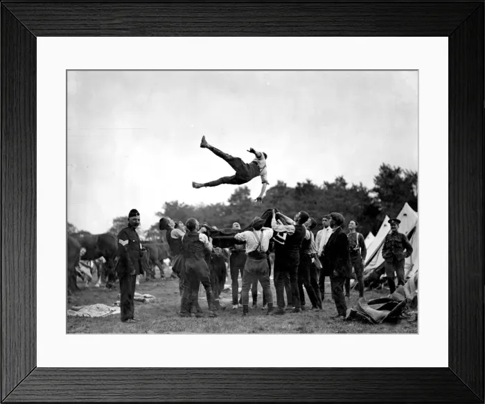Framed Print : Blanket tossing at Tadworth Camp, Surrey Framed Print : Blanket tossing at Tadworth Camp, Surrey